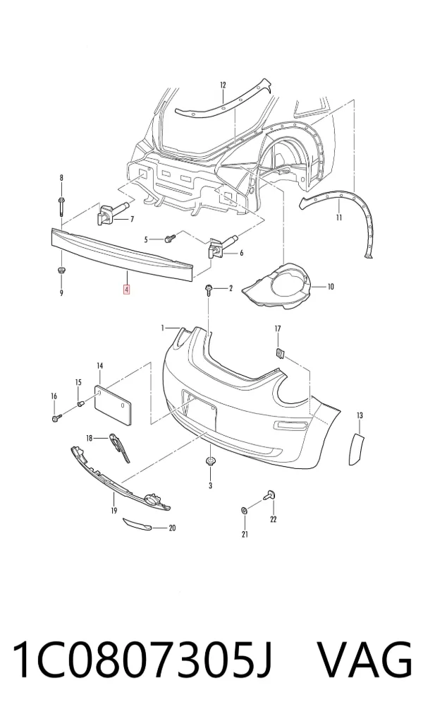 Wzmocnienie zderzaka tylnego Volkswagen Beetle 9C1, 1C1, 9G1