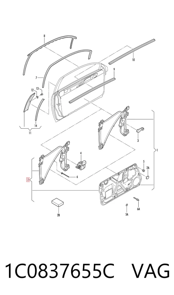 Mechanizm podnoszenia szyby drzwi przednich lewych 1C0837655C VAG