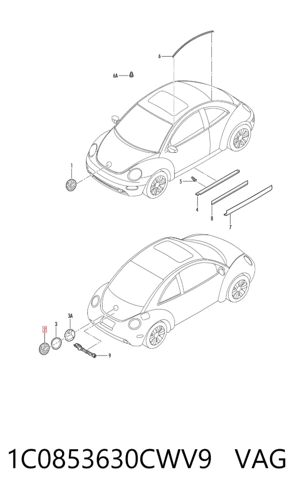 Emblemat na klapę bagaznika (znaczek firmowy) Volkswagen Beetle 9C1, 1C1, 9G1