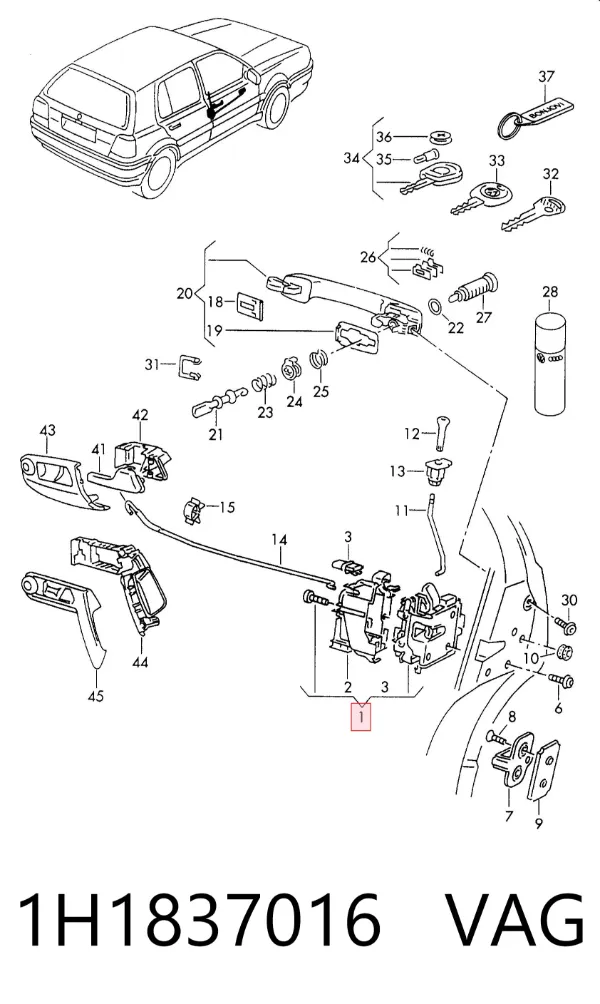 Zamek drzwi przednich prawych Volkswagen Golf III