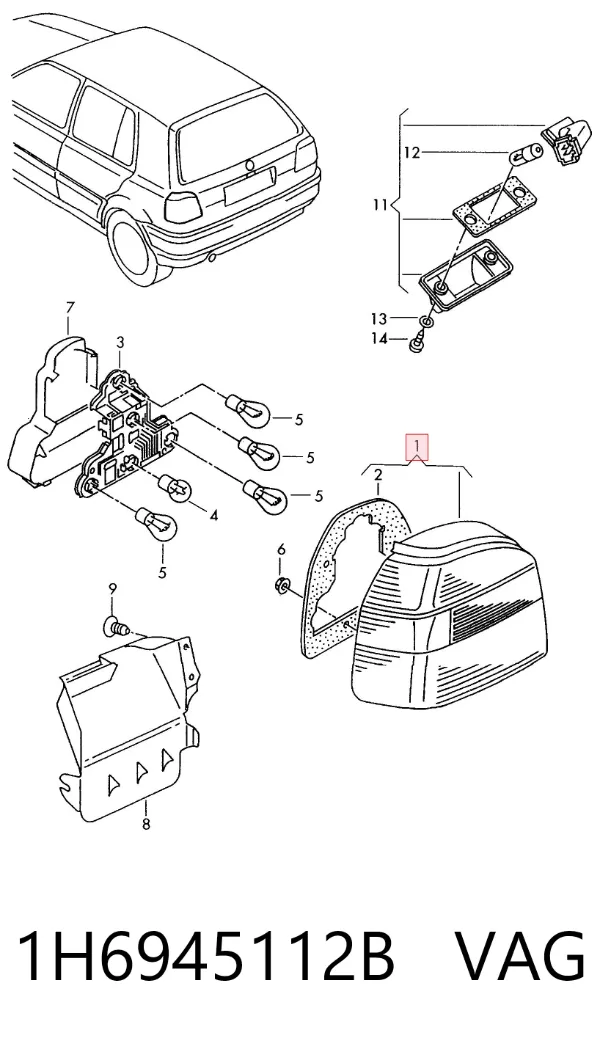 Lampa zespolona tylna prawa 1H6945112B VAG