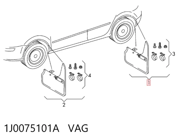 Chlapacze tylne, komplet 1J0075101A VAG