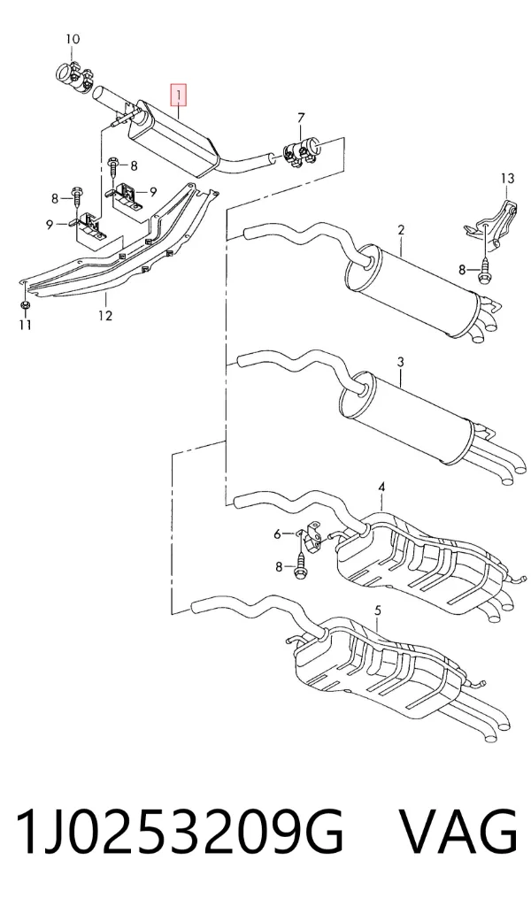 Tłumik, środkowa część 1J0253209G VAG