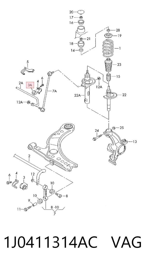 Tuleja stabilizatora przedniego 1J0411314AC VAG