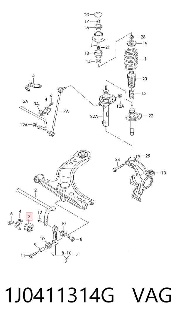 Tuleja stabilizatora przedniego 1J0411314G VAG