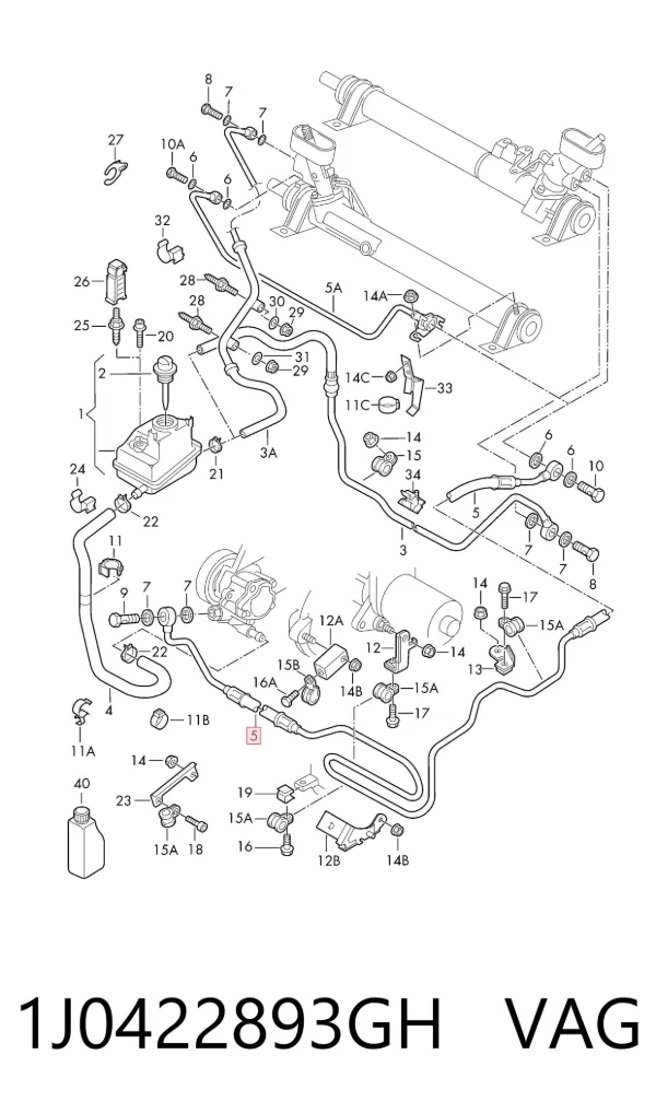 Przewód hydraulicznego układu wspomagania wysokiego ciśnienia, od pompy do maglownicy (mechanizmu) 1J0422893GH VAG