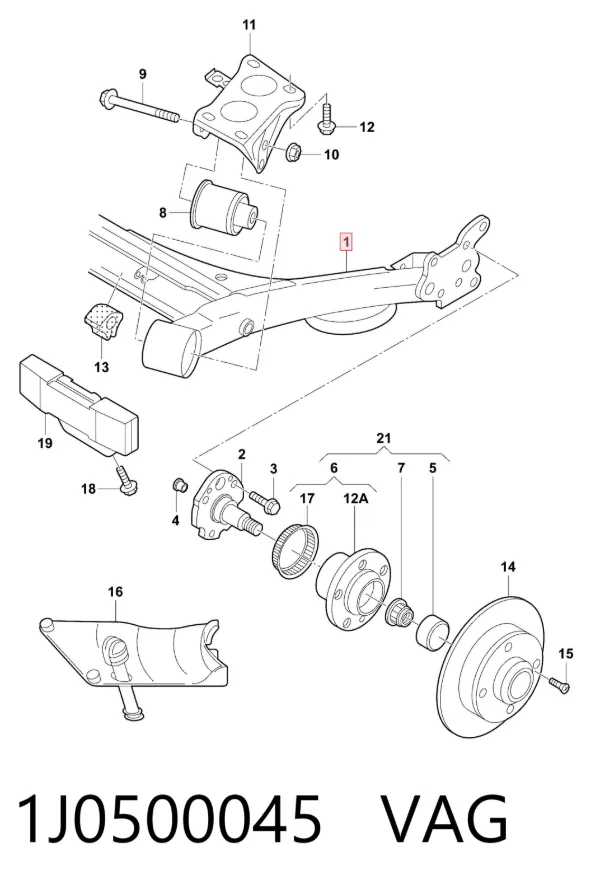 Korpus osi tylnej 1J0500045 VAG
