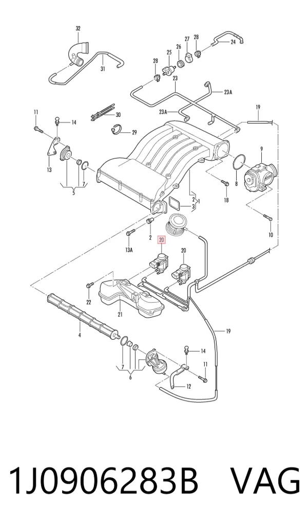 Zawór elektromagnetyczny sterowania klapą powietrza wtórnego 1J0906283B VAG