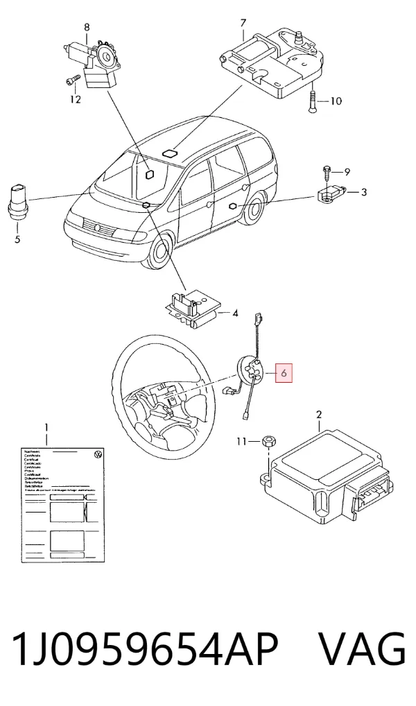 Pierścień kontaktowy AIRBAG, taśma kierownicy 1J0959654AP VAG