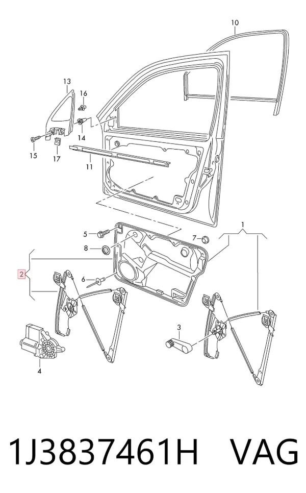 Mechanizm podnoszenia szyby drzwi przednich lewych 1J3837461H VAG