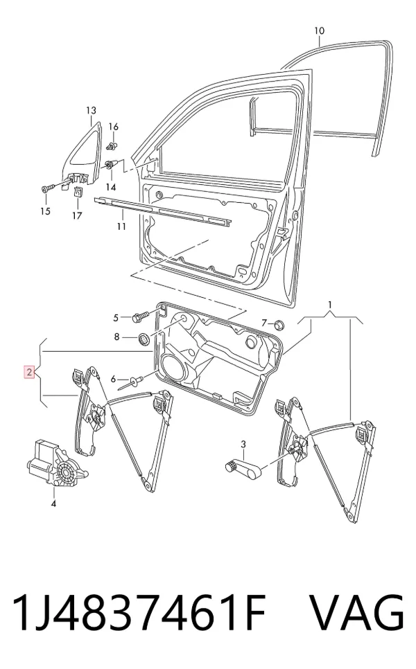 Mechanizm podnoszenia szyby drzwi przednich lewych 1J4837461F VAG