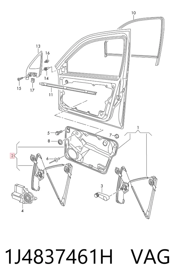 Mechanizm podnoszenia szyby drzwi przednich lewych 1J4837461H VAG