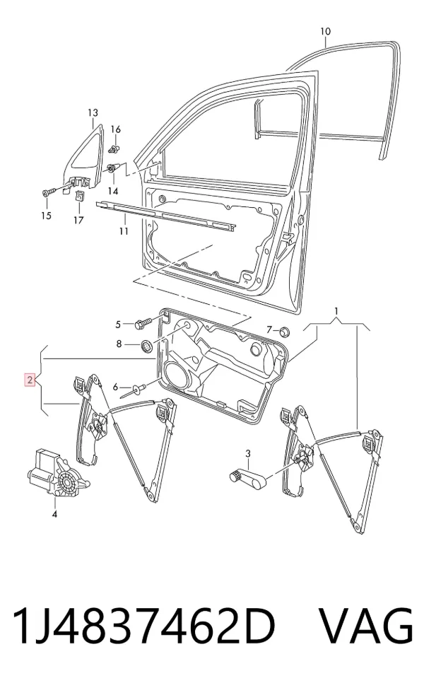 Mechanizm podnoszenia szyby drzwi przednich prawych 1J4837462D VAG