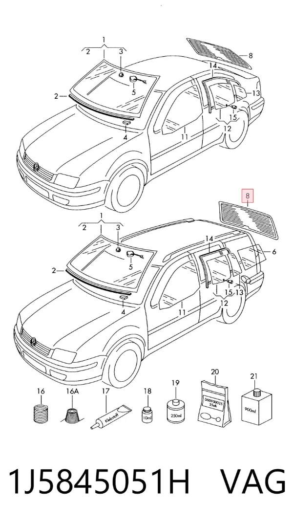 Szyba tylna Volkswagen Bora 1J2