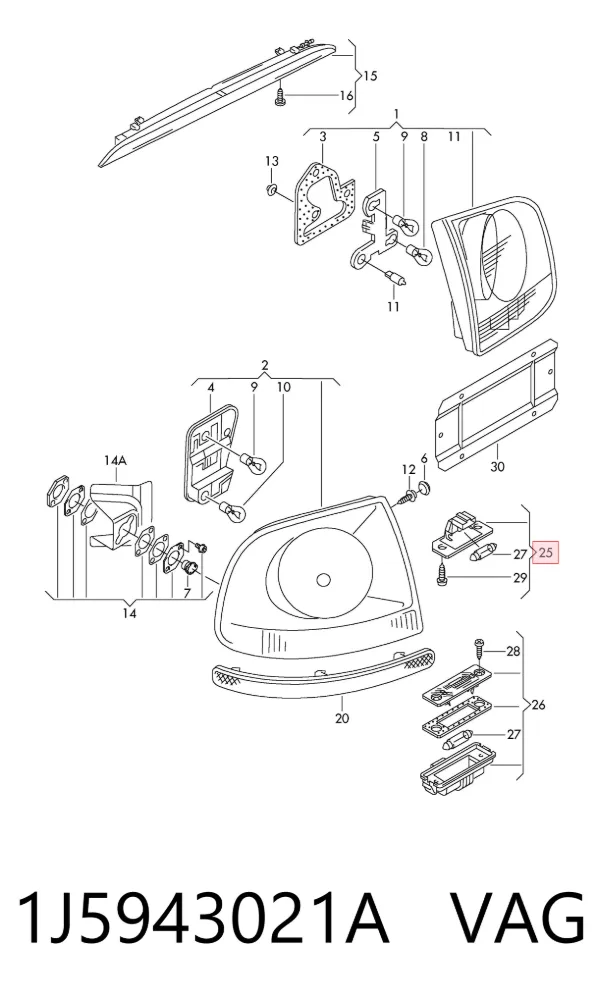 Lampa oświetlenia tylnej tablicy rejestracyjnej 1J5943021A VAG