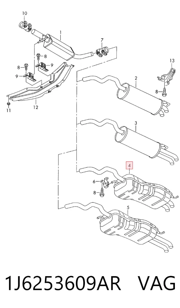 Tłumik, tylna część 1J6253609AR VAG