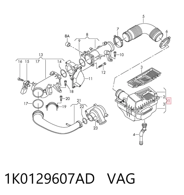 Obudowa filtra powietrza 1K0129607AD VAG