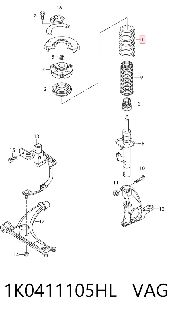 Sprężyna przednia 1K0411105HL VAG