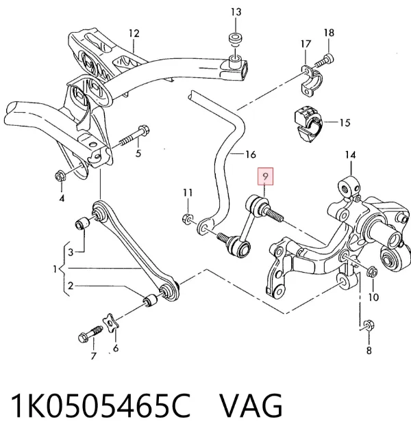 Łącznik stabilizatora tylnego 1K0505465C VAG