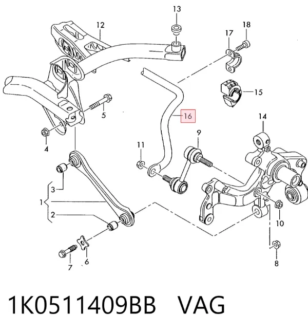 Stabilizator tylny 1K0511409BB VAG