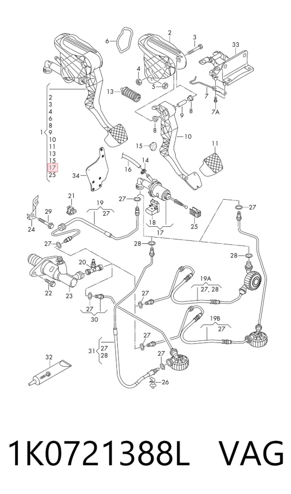 Cylinder sprzęgła główny 1K0721388L VAG