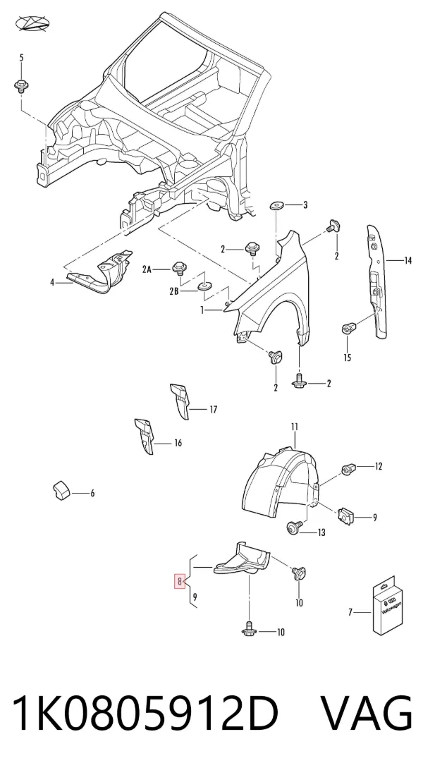 Nadkole błotnika przedniego prawe przednie 1K0805912D VAG