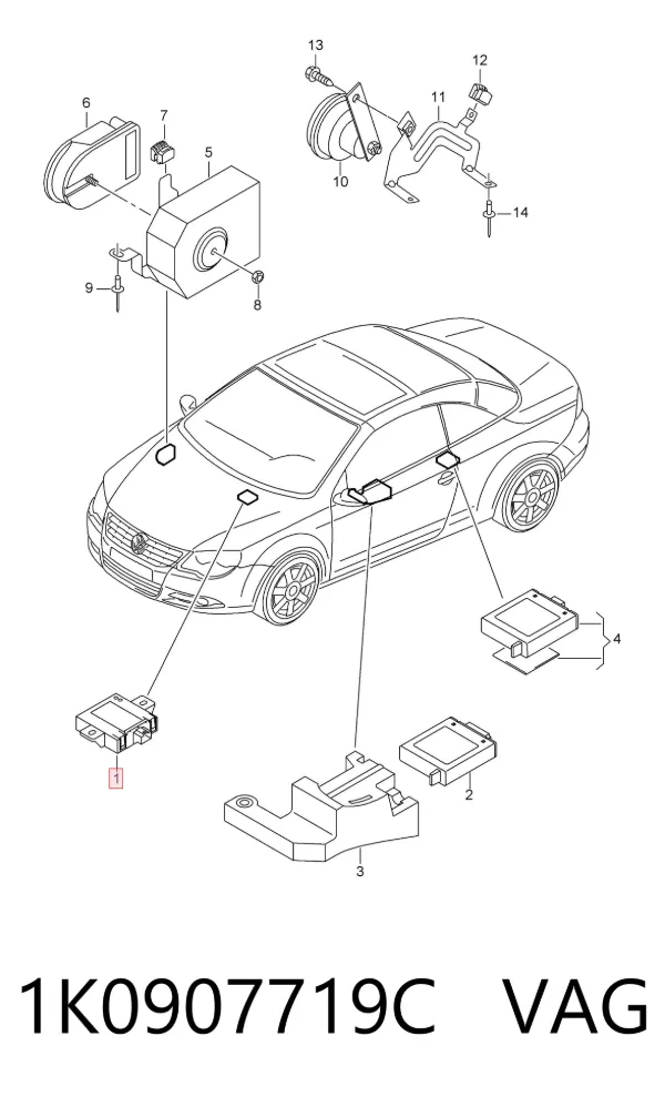 Modul sterownik alarmu (ECU) 1K0907719C VAG
