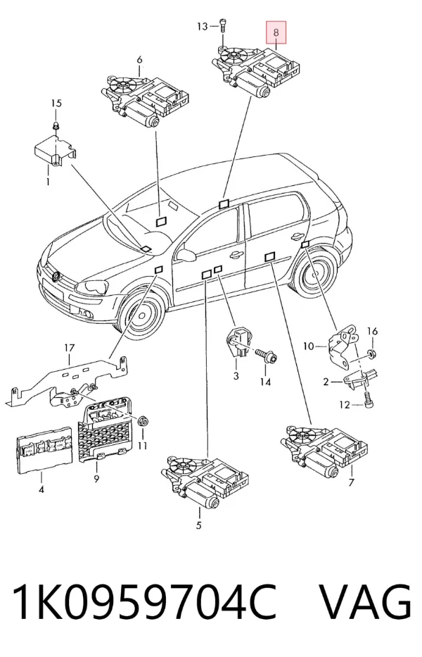 Mechanizm podnoszenia szyby drzwi tylnych prawych 1K0959704C VAG