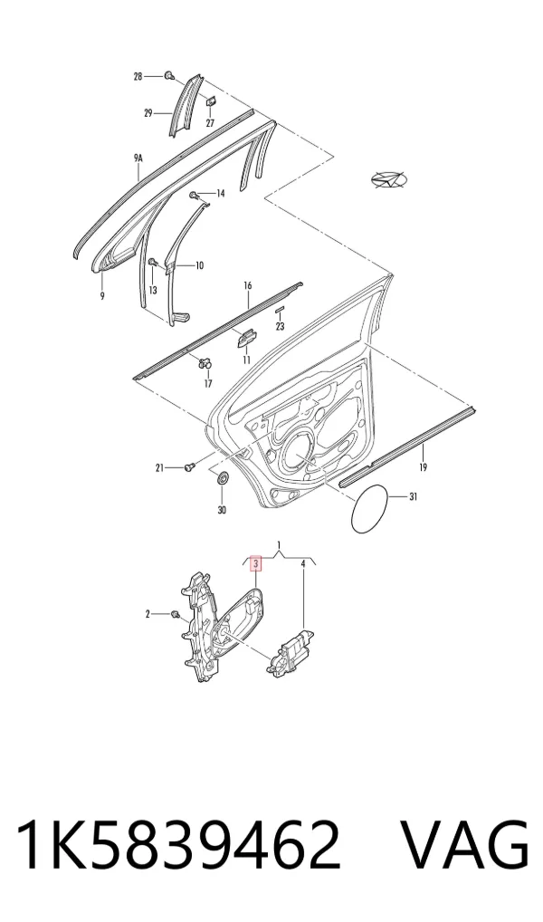 Mechanizm podnoszenia szyby drzwi tylnych prawych 1K5839462 VAG