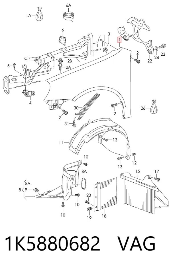Błotnik przedni prawy 1K5880682 VAG