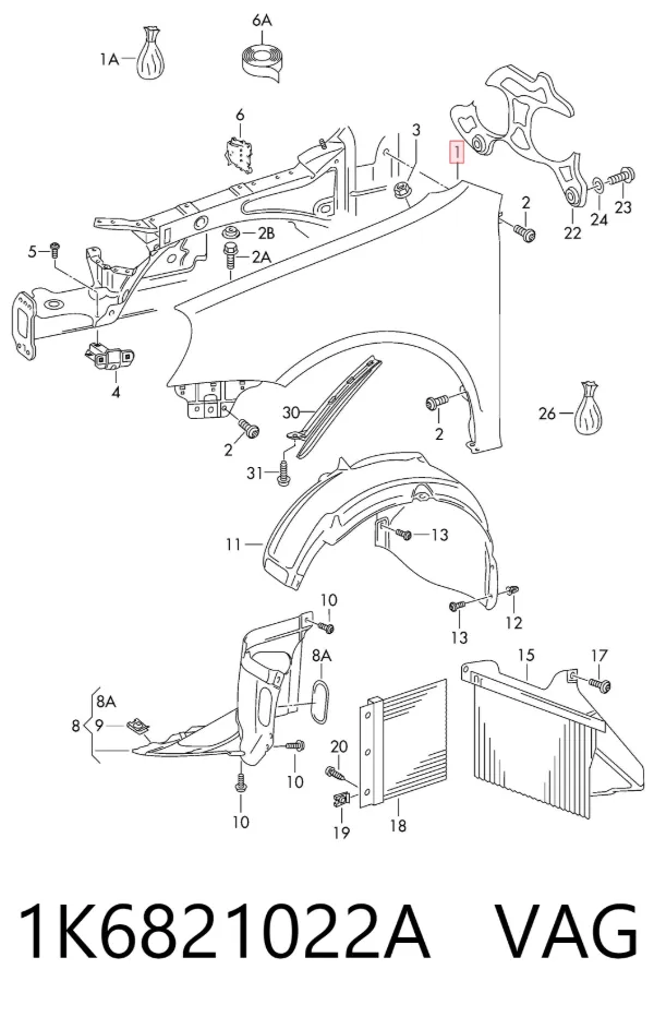 Błotnik przedni prawy 1K6821022A VAG