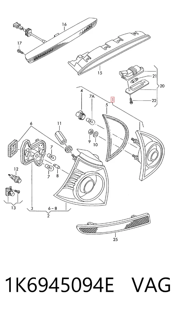 Lampa zespolona tylna prawa wewnętrzna 1K6945094E VAG