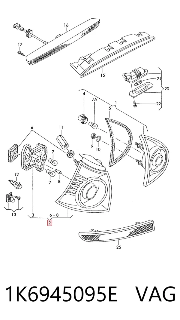 Lampa zespolona tylna lewa zewnętrzna 1K6945095E VAG
