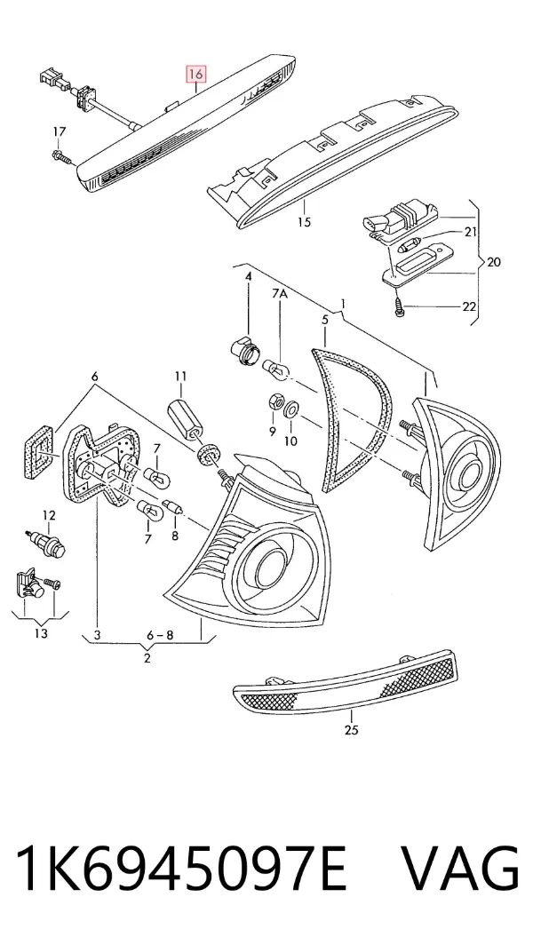 Lampa stop tylna dodatkowa 1K6945097E VAG