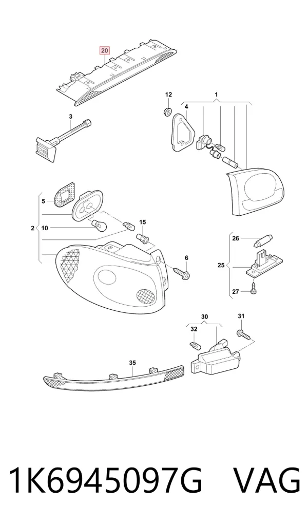 Lampa stop tylna dodatkowa 1K6945097G VAG