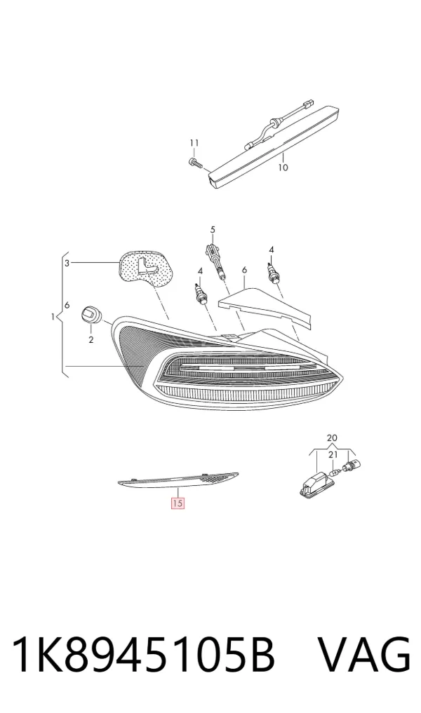 Lampa odblaskowa zderzaka tylnego lewa 1K8945105B VAG
