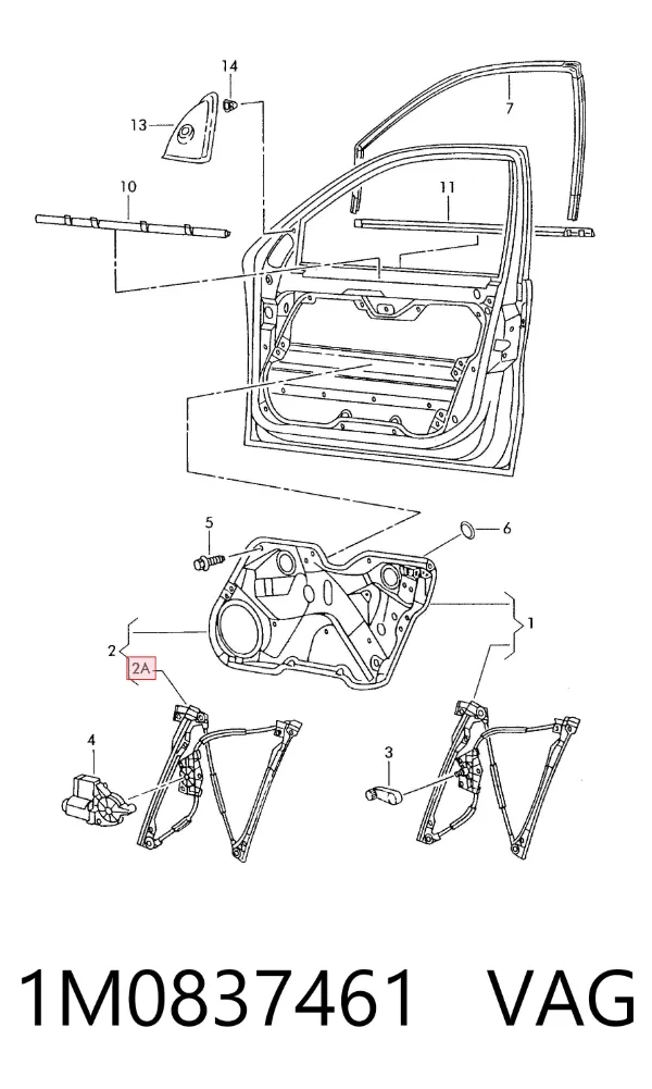 Mechanizm podnoszenia szyby drzwi przednich lewych 1M0837461 VAG