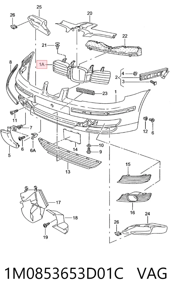 Atrapa chłodnicy 1M0853653D01C VAG