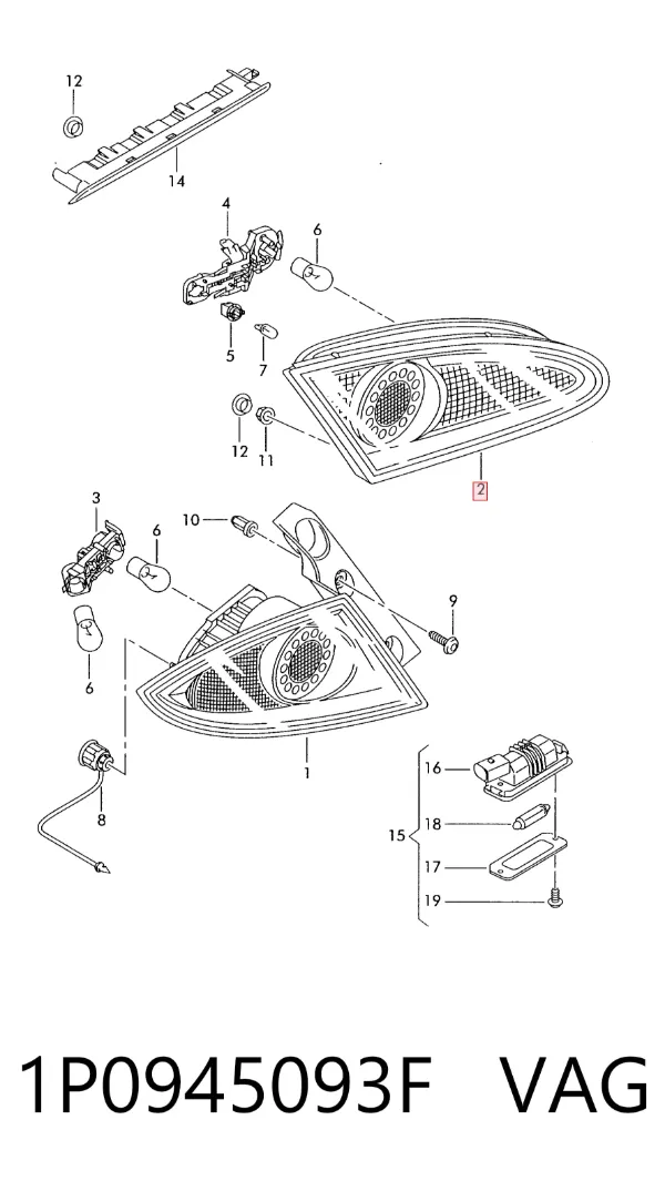 Lampa zespolona tylna lewa wewnętrzna 1P0945093F VAG