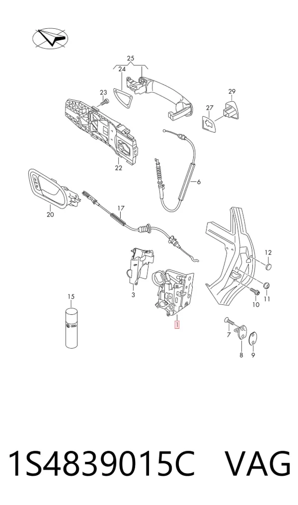 Zamek drzwi tylnych lewych 1S4839015C VAG