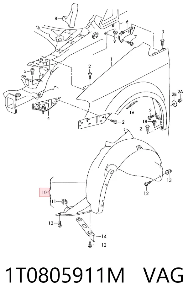 Nadkole błotnika przedniego lewe 1T0805911M VAG