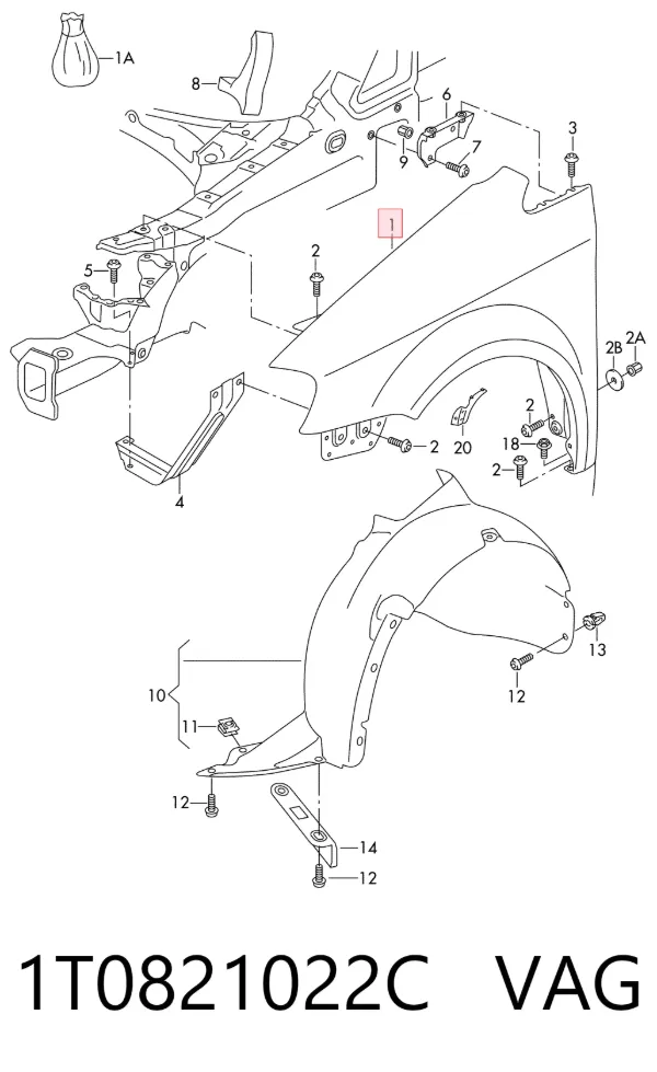 Błotnik przedni prawy Volkswagen Touran II