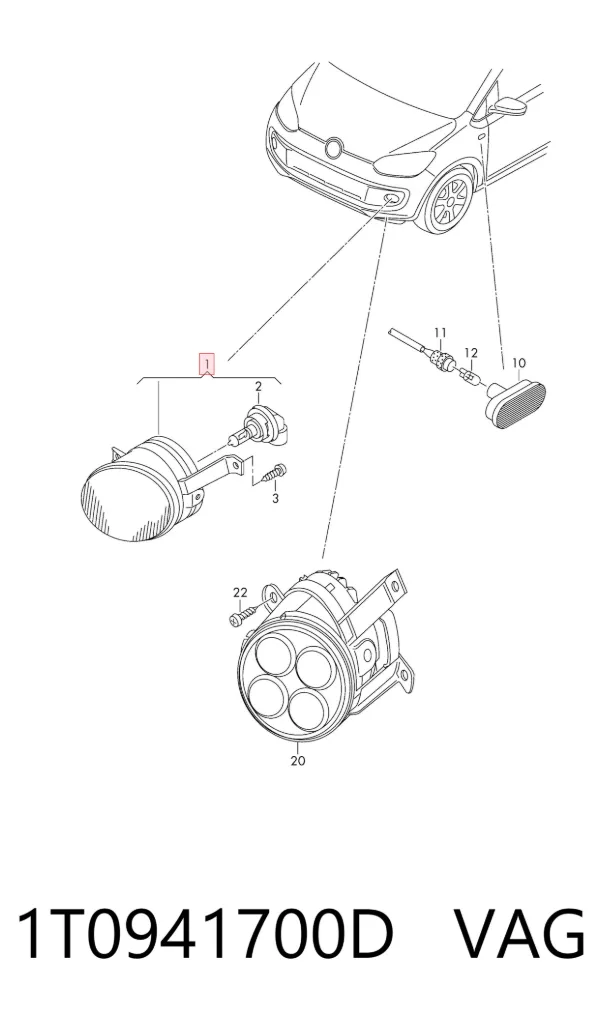 Lampa przeciwmgielna prawa 1T0941700D VAG