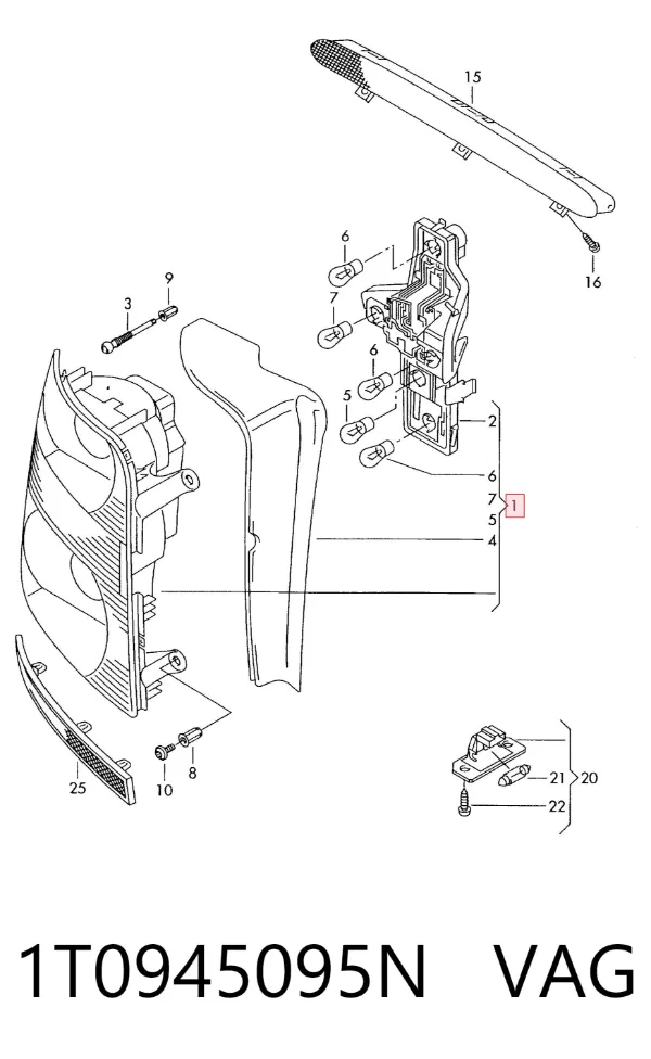 Lampa zespolona tylna lewa 1T0945095N VAG