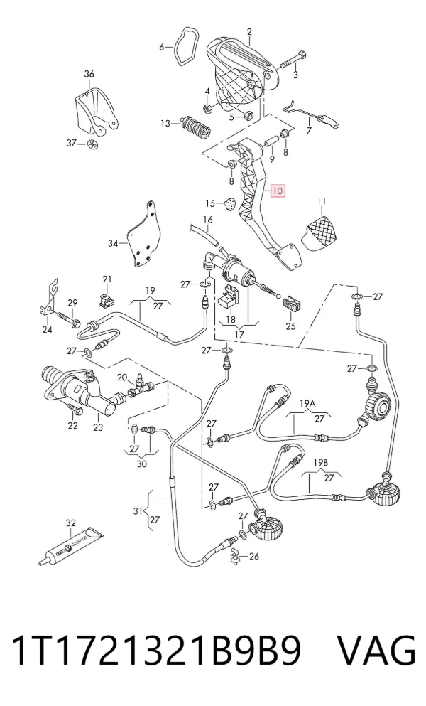 Pedał sprzęgła 1T1721321B9B9 VAG