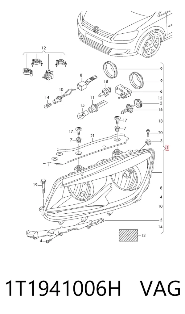 Reflektor prawy 1T1941006H VAG