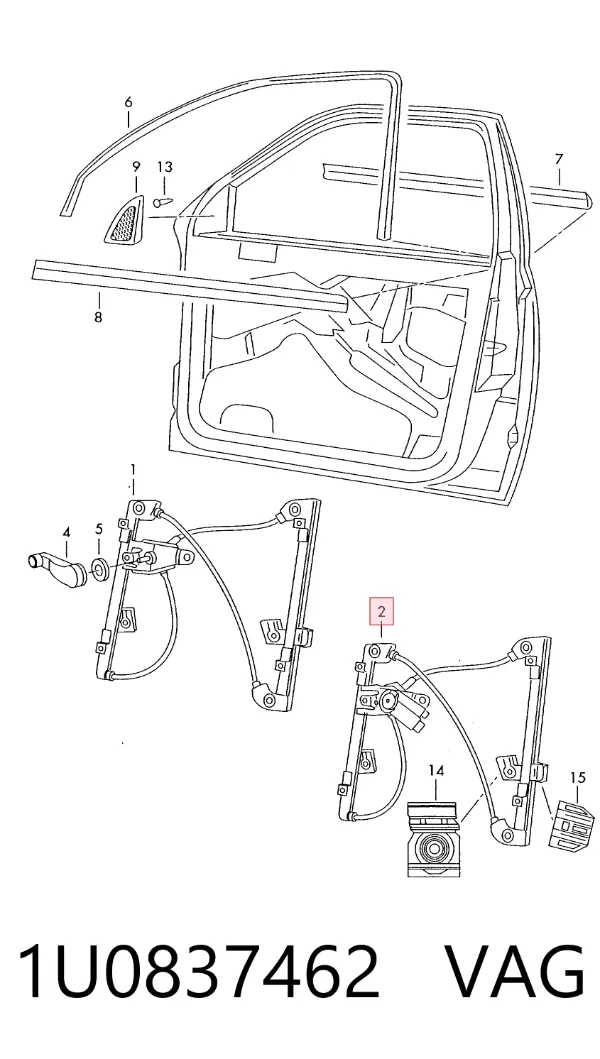 Mechanizm podnoszenia szyby drzwi przednich prawych 1U0837462 VAG