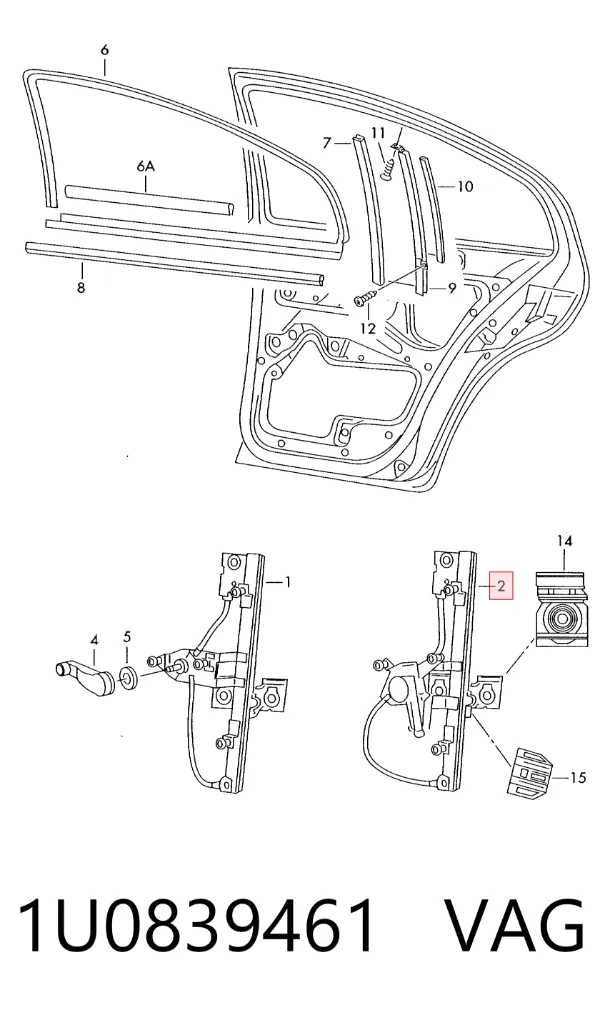 Mechanizm podnoszenia szyby drzwi tylnych lewych 1U0839461 VAG