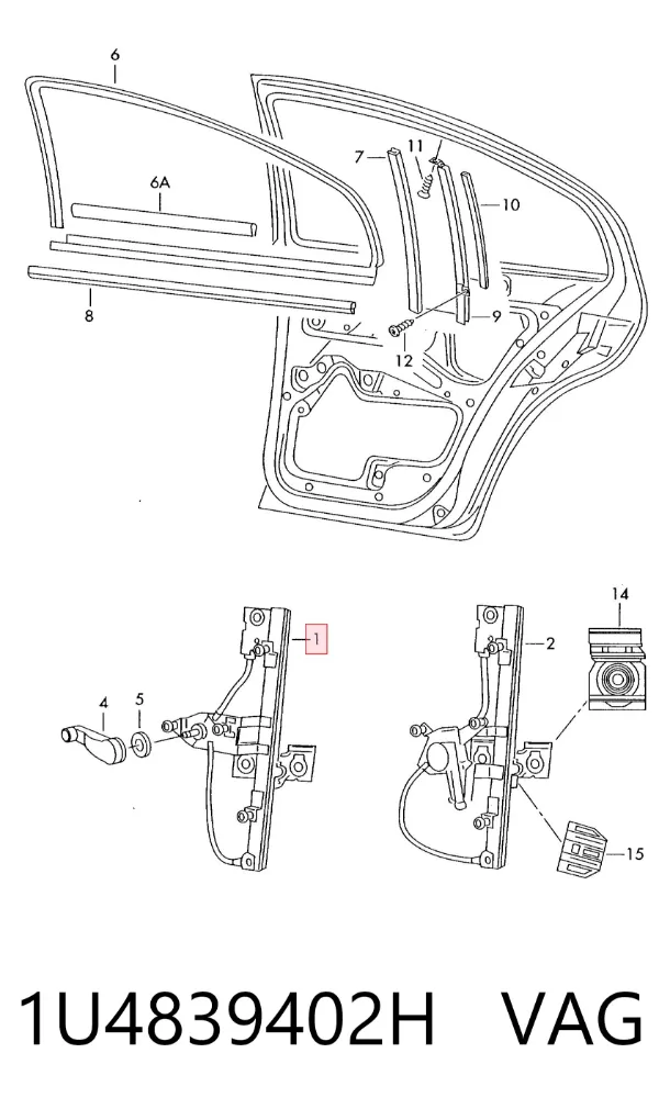 Mechanizm podnoszenia szyby drzwi tylnych prawych 1U4839402H VAG