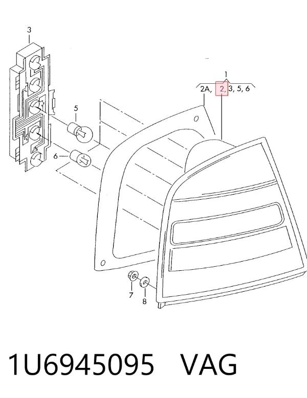 Lampa zespolona tylna lewa 1U6945095 VAG